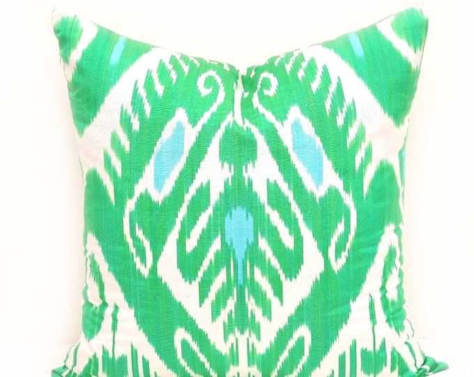 20x20 Green Ikat Pillow Ikat Cushion Accent Decorative Etsy