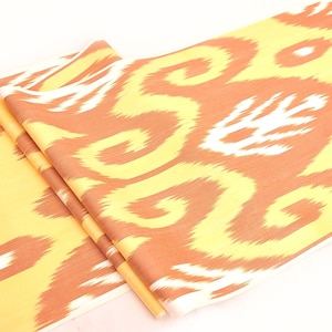 Yellow cotton ikat fabric by the yard, Ikat upholstery fabric, yellow ikat fabric, decorative fabric, Cotton ikat fabric, Uzbek ikat fabric