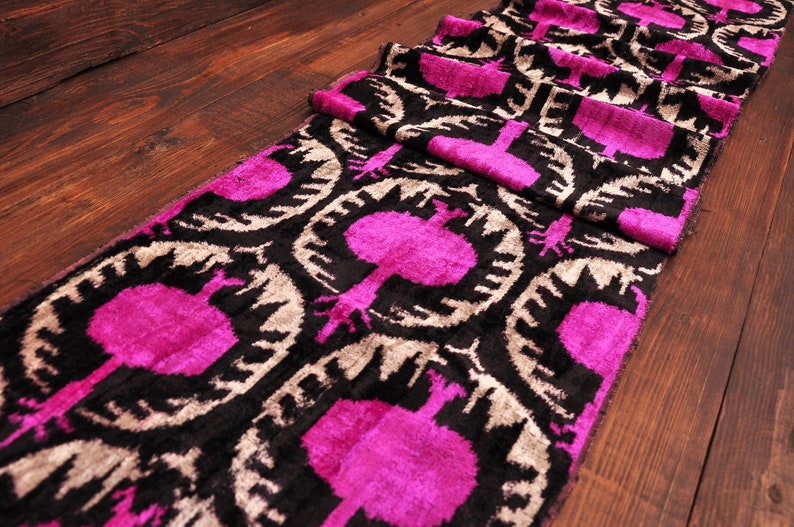 Pink Velvet Fabric Silk Ikat Fabric Velvet Designer Fabric Velvet Upholstery Fabric Velvet Ikat Fabric Pomegranate Design Velvet Fabric