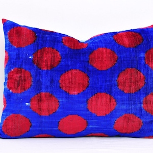 Red navy velvet ikat pillow, Ikat cushion, Accent decorative pillow, Handmade pillow, Throw pillow, Velvet pillow case, Home decor pillow