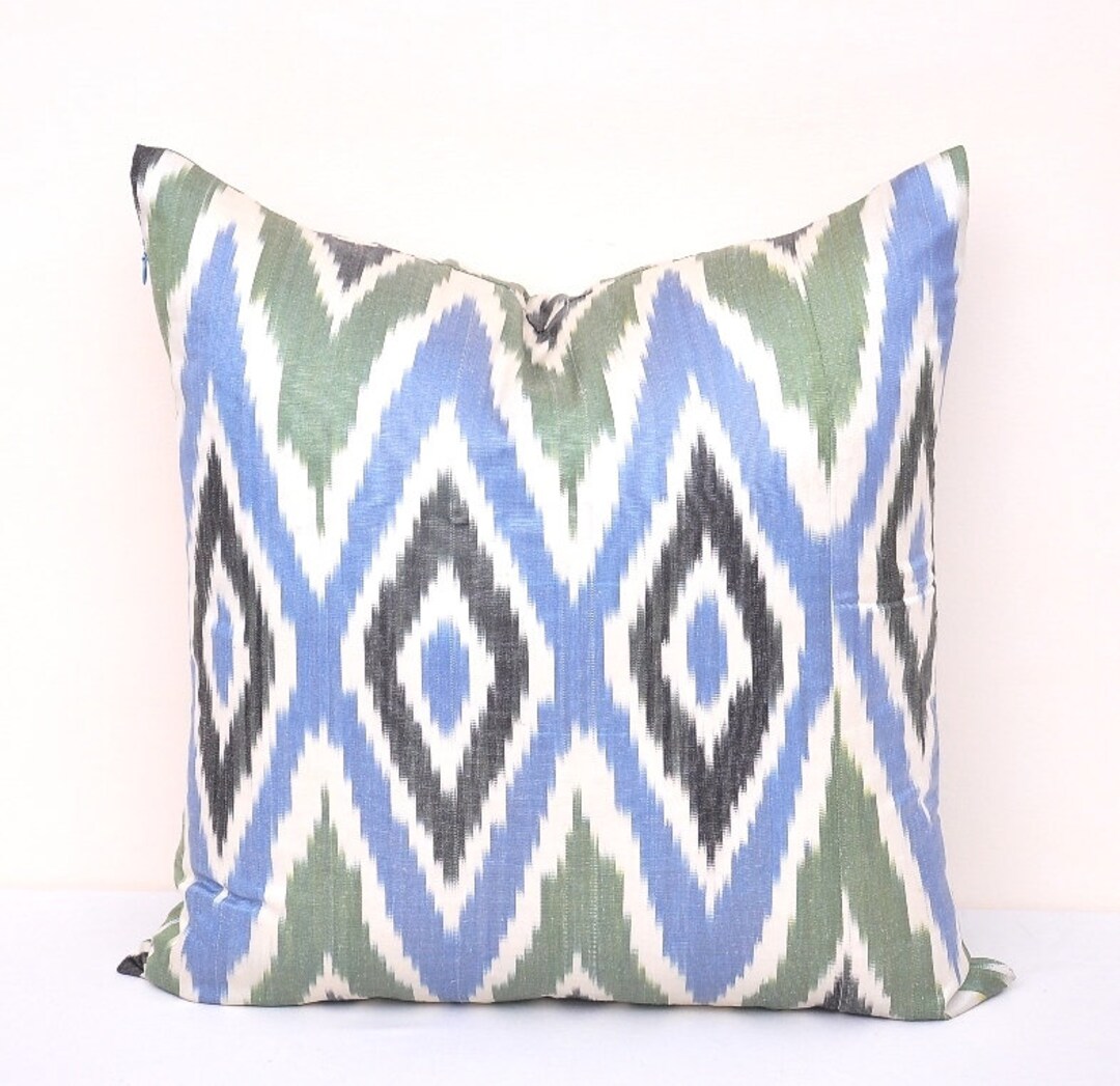 Blue and Green Ikat Pillow Ikat Cushion Accent Decorative Etsy