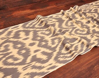 Grey Ikat Cotton Fabric, Handwoven Upholstery Material, 16 inches