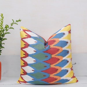 Square Pillows Color Mix Cushion Hand Loomed Rectangle Pillow Cover Handwoven Cushion Covers from Silk Mulberry and Cotton IKAT Fabrics SALE