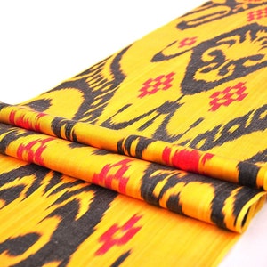 Gold silk ikat fabric by the yard, ikat textile, organic ikat fabric, silk ikat fabric yard, Uzbek ikat fabric, outdoor ikat fabric