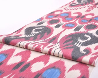 Tela ikat de algodón rosa, material de tapicería tejido a mano