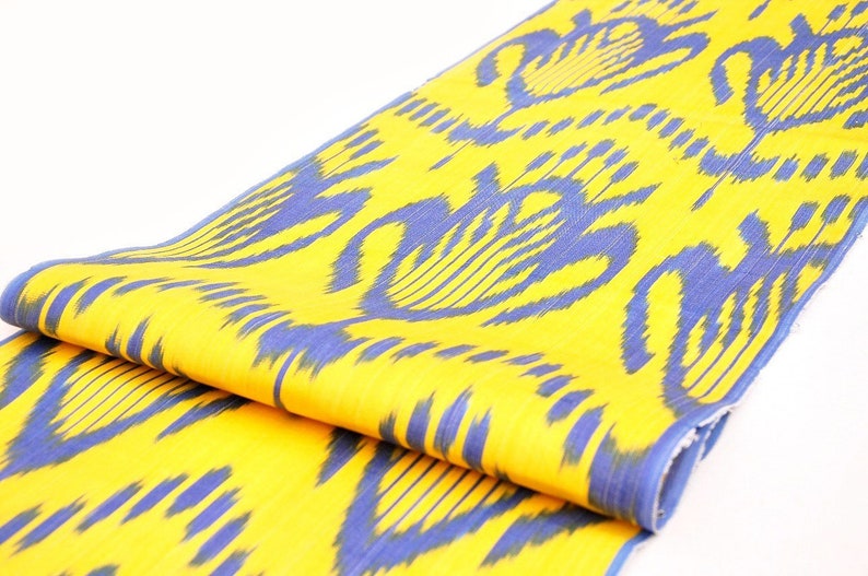 upholstery Yellow ikat fabric by the yard quilting sewing fabric clothing fabric handloom handwoven through pillow fabric.