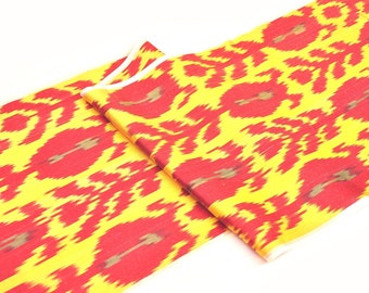 Red yellow ikat fabric by the yard, modern silk ikat fabric, handwoven fabric, cotton ikat fabric, silk ikat fabric by yard, uzbek fabric