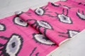 Hot Pink Silk Ikat Fabric, Handloom Organic Cotton Blend, By The Meter product logo