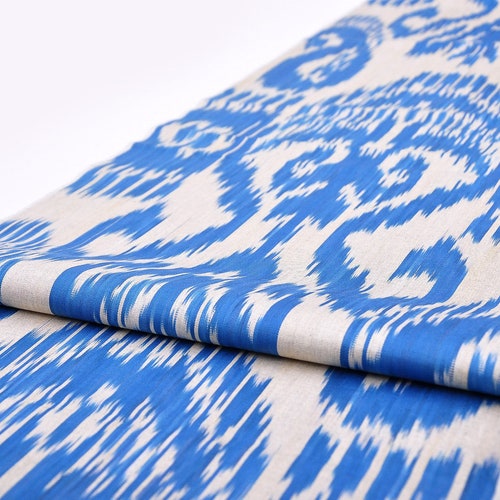 Aqua Ikat Fabric Cotton Ikat Fabric by the Yard Upholstery Etsy