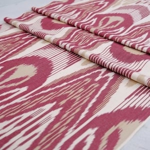 Kastanjebruine katoenen stof, Ikat-katoenstof, katoenen bekledingsstof, donkerrode ikat-stof, designerstof rood, ikat-breedte 65cm-verkocht per meter