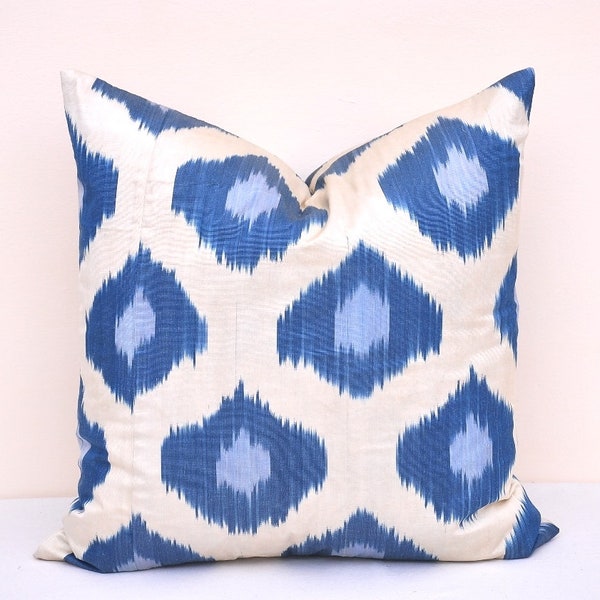 Blue ikat pillow, Ikat cushion cover, Accent sofa pillow, Handmade pillow, Throw pillow cover, Blue ikat pillowcase, Home decor pillow blue