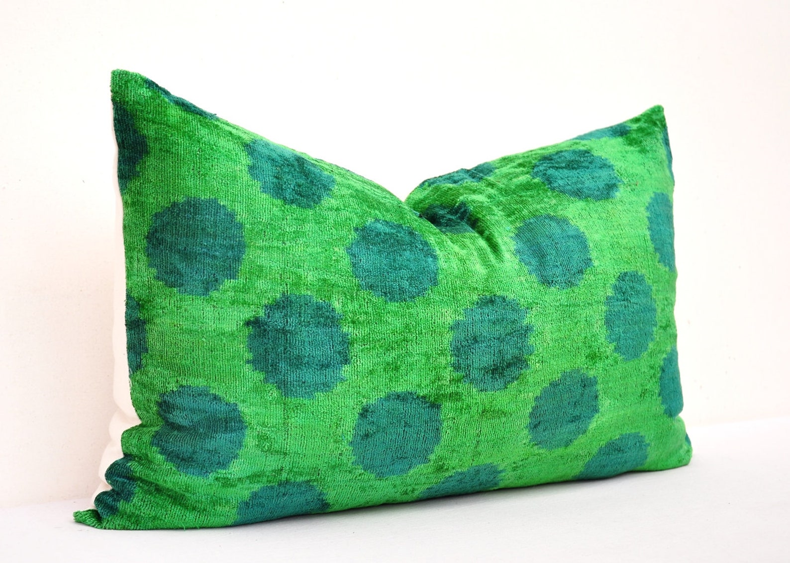 Green Velvet Ikat Pillow Polka Dot Pillow Accent Decorative Etsy