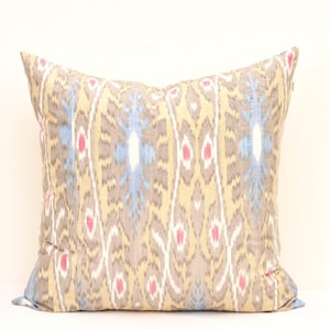 20x20 Tan silk ikat pillow, ikat pillow case, silk Ikat cushion,Decorative pillow, cotton ikat pillow, silk ikat pillow, home decor pillow