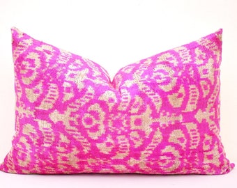 Velvet Cushion Pink Pillow Cover Velvet Throw Pillow Pink Ikat Pillow Silk Decorative Pillow Customizable Pillow Cover Lumbar Pillow Velvet