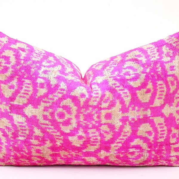 Velvet Cushion Pink Pillow Cover Velvet Throw Pillow Pink Ikat Pillow Silk Decorative Pillow Customizable Pillow Cover Lumbar Pillow Velvet