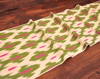 Handwoven Cotton Ikat Fabric, Green & Pink Upholstery, By The Meter