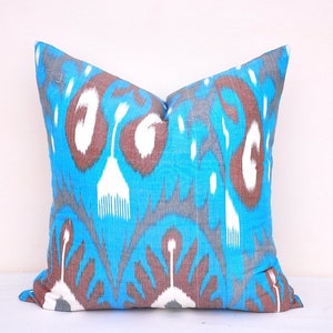 20x20 Aqua ikat pillow, Ikat cushion, Decorative pillow, throw pillow case, Silk ikat pillow, Accent pillow cover, Home decor pillow