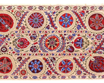Large Uzbek Suzani Bukhara – Hand Embroidery Textile 215 x 140 cm Vintage Wall Art Decor