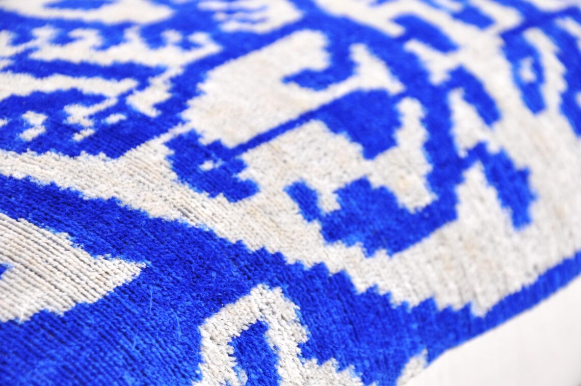 Blue Velvet Ikat Pillow Ikat Cushion Accent Decorative Etsy
