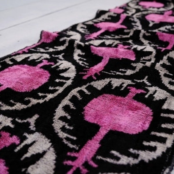 Pink Pomegranate Velvet Fabric, Ikat Velvet Fabric, Velvet Ikat Fabric, Handmade Velvet Fabric, Handwoven Silk Velvet Fabric, Velvet Textile