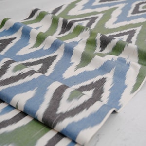 Green blue ikat fabric sold by meter, ikat fabric, ikat pattern textile, ikat fabric online, ikat material, uzbek ikat fabric, ikat clothing