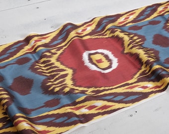 Handloom Ikat Fabric: Silk Cotton Blend, Uzbekistan Textile