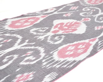 Handwoven Cotton Ikat Fabric, Grey & Pink Floral, Upholstery Fabric By The Yard