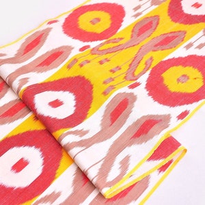 Yellow and Orange ikat fabric by the yard, Handmade ikat fabric, handwoven ikat fabric, Uzbek ikat fabric, Upholstery, artcraft silk fabric