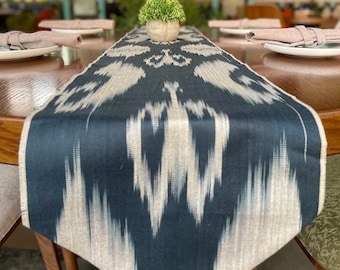 Handwoven Cotton Ikat Table Runner, Dining Table Decor