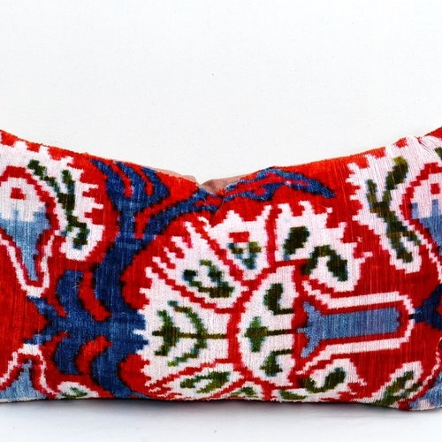 Red Polka Dot Ikat Cushion Red Accent Pillow Decorative Ikat Etsy