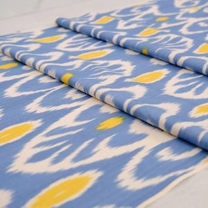 Blue Cotton Fabric, Cotton Ikat Fabric, Cotton Upholstery Fabric, Blue Ikat Fabric, Top Best Blue Ikat Fabric, Ikat Width 65cm-Sold By Meter
