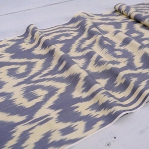 Blue gray fabric, cotton fabric by the metre, upholstery ikat fabric, blue grey fabric, designer fabric, handmade fabric, handwoven fabric