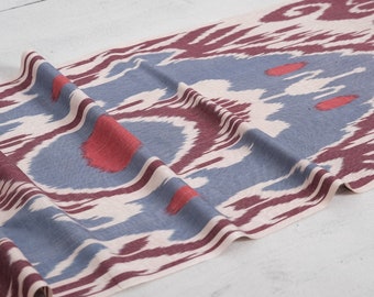 Blue Uzbek Ikat Fabric By The Yard, Handwoven Silk Cotton