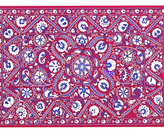 Large Dark Red Suzani Embroidery – Uzbek Hand Embroidered Textile 220x150 cm Wall Hanging Boho Decor