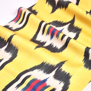 Yellow Ikat Fabric, Silk Ikat Fabric, Handmade Ikat Fabric, Handwoven Ikat Fabric, handloom, Upholstery, quilting, Ikat Fabric By The Yard