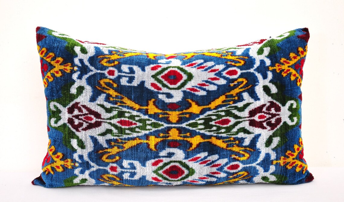 Multi Color Velvet Ikat Pillow Ikat Cushion Accent Etsy