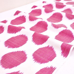 Hot pink silk ikat fabric by the yard, upholstery fabric, uzbek ikat, silk ikat fabric yard, table runner, organic ikat fabric, Wholesale