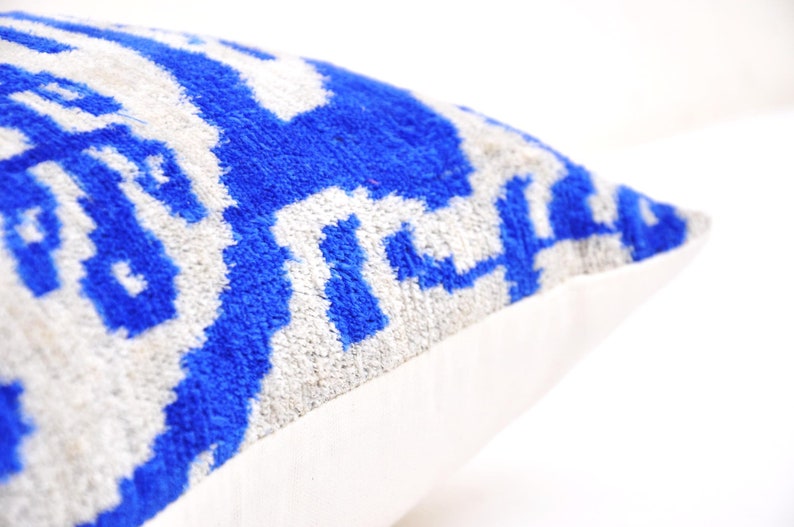 Blue velvet ikat pillow Ikat cushion Accent decorative Etsy