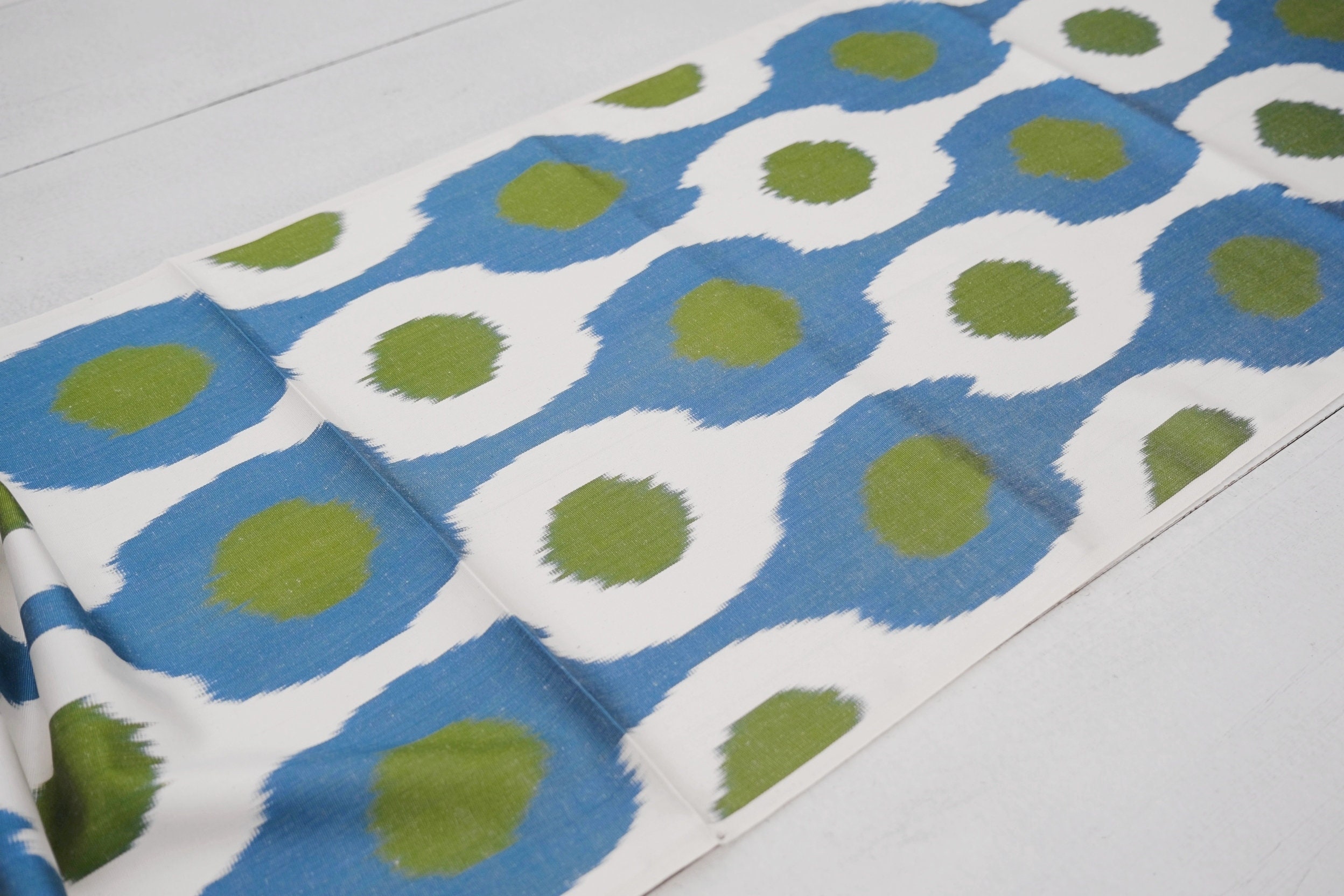 Blue Green Ikat Fabric by the Yard Blue Ikat Fabric Boho Etsy