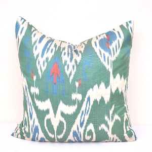 Dark cyan ikat pillow, Ikat cushion, Accent decorative pillow, Handmade pillow, Throw pillow, Sofa pillow, Pillow case, Home decor pillow