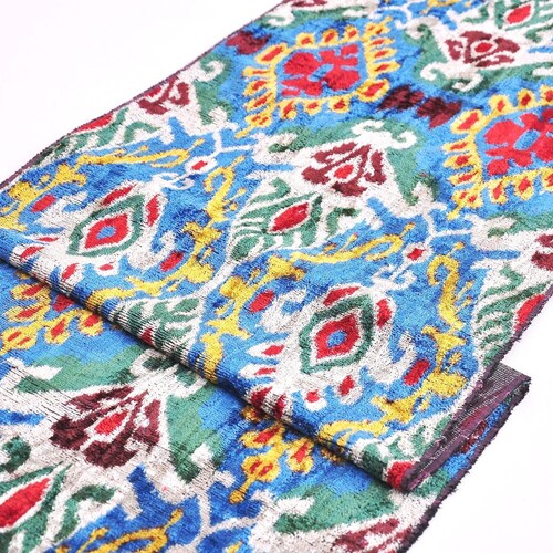 REWOVEN Cobalt Blue Velvet Designer Fabric Velvet Ikat Etsy