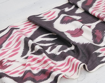 Handwoven Silk Cotton Ikat Fabric: Black, White, and Pink