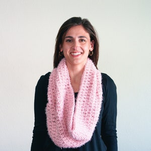 Fuzzy Cowl Scarf, Infinity Scarf, Crochet Scarf