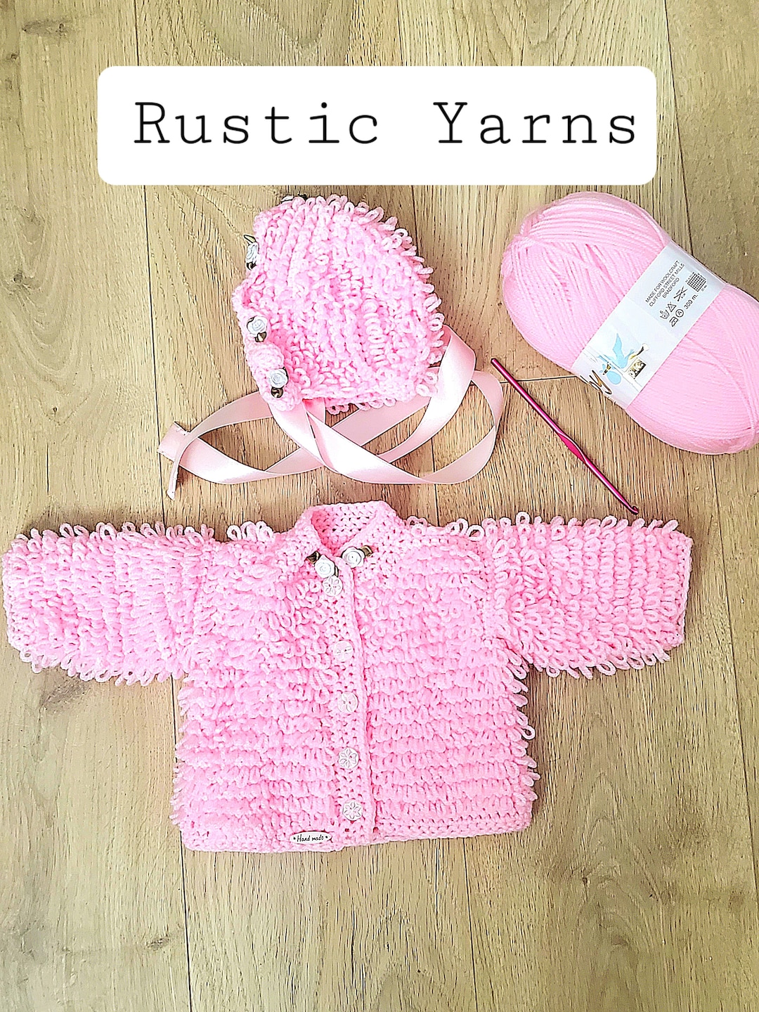 0-3 Months Vintage Loopy Jacket With Bonnet, Flower Detail and Ribbon ...