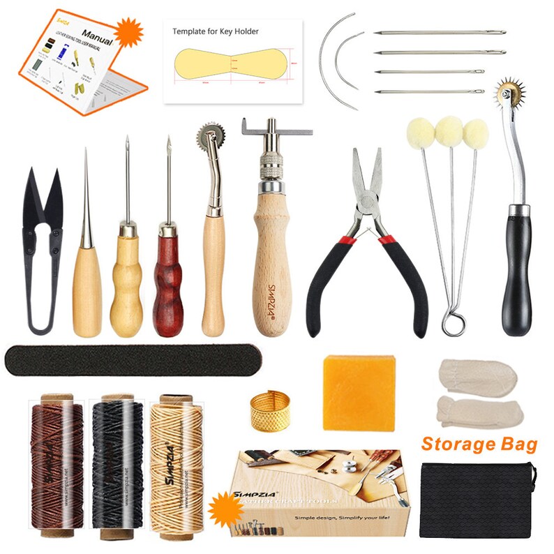 SIMPZIA Leather Sewing Tools 24 Pieces Leather Tools Craft DIY ...