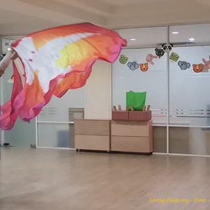 Dove (holy Spirit) Yellow-red-purple Radiant Background - Printed Habotai Silk Quill Wing Flags Wxl-quill
