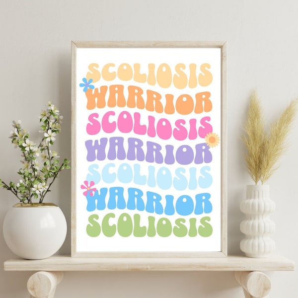 Scoliosis Warrior Retro Typography Print PRINTABLE File (Awareness Wall Art, Cute Decor Gift, Spinal Fusion Warrior, Bent Not Broken)