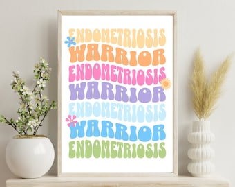 Endometriose Krieger Retro Typografie Druck DRUCKBARE Datei (Bewusstseinswandkunst, süßes Dekorgeschenk, Endometriose chronische Krankheit)