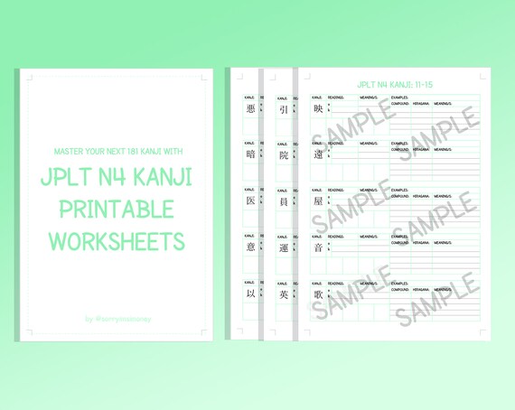 Jlpt N4 Kanji Printable Worksheets Etsy