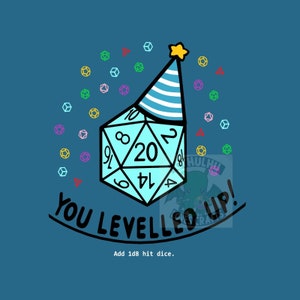 Digital Downloadable File D20 DND Birthday Card, You Leveled Up Nerdy Greetings Card Natural 20 / Dungeons and Dragons / Critical success.